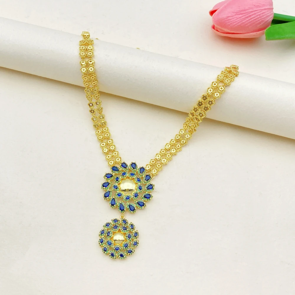 Flora Gold Plated Copper Zircon 4Pcs Jewelry Set For Women Indian Wedding Bridal Sparkling Bracelet Ring Necklace Earrings