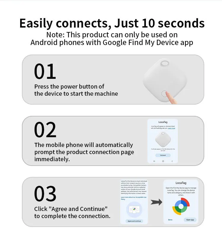 Rechargeable Key Finder, Bluetooth Luggage Tracker Works with Google Find Hub (Android Only), Item Locator for Wallet, Backpack