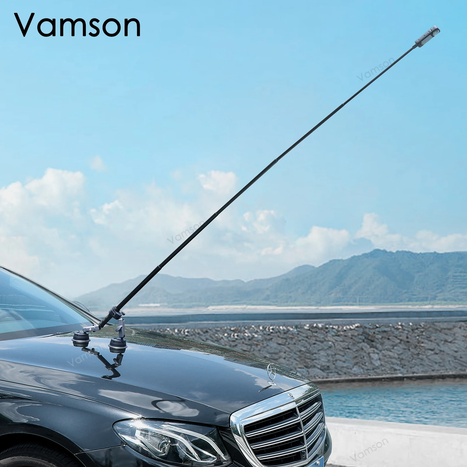 Vamson for Insta360 One R X2 GoPro Hero 10 9 Car Suction Cup Holder Double Ball Head Adapter with Aluminum Selfie Stick Tripod