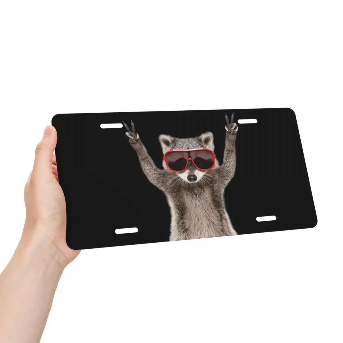 Customized Funny Raccoon License Plate Cover Vanity Tag American Flag Animals Decorative Car Front License Plate 6x12 Inch