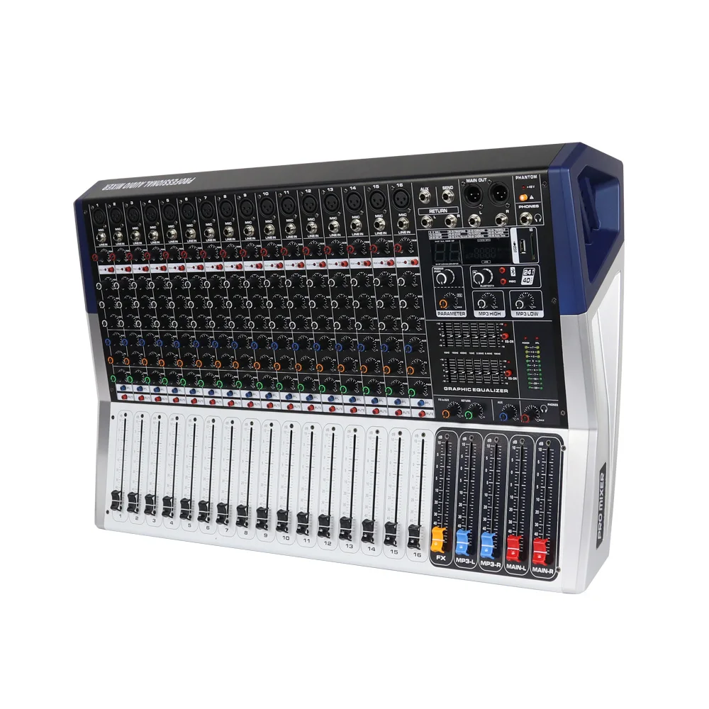 Professional 350W 16 Channel Metal Audio Mixer Power Amplifier with 99 DSP Effects USB Interface for Stage and Music Player