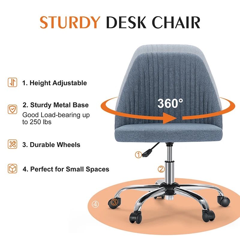 Sweetcrispy Armless Home Office Desk Chair with Wheels Adjustable Swivel Task Computer Vanity Chair for Small Spaces  On-Site