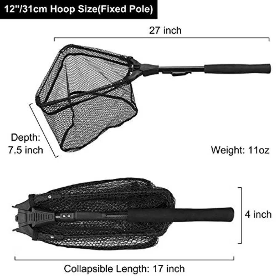 Fishing Net Fish Floating Landing Net, Kayak Nets with Fixed Foldable Telescopic Pole Handle, Bass Trout Fishing Nets with Nylo