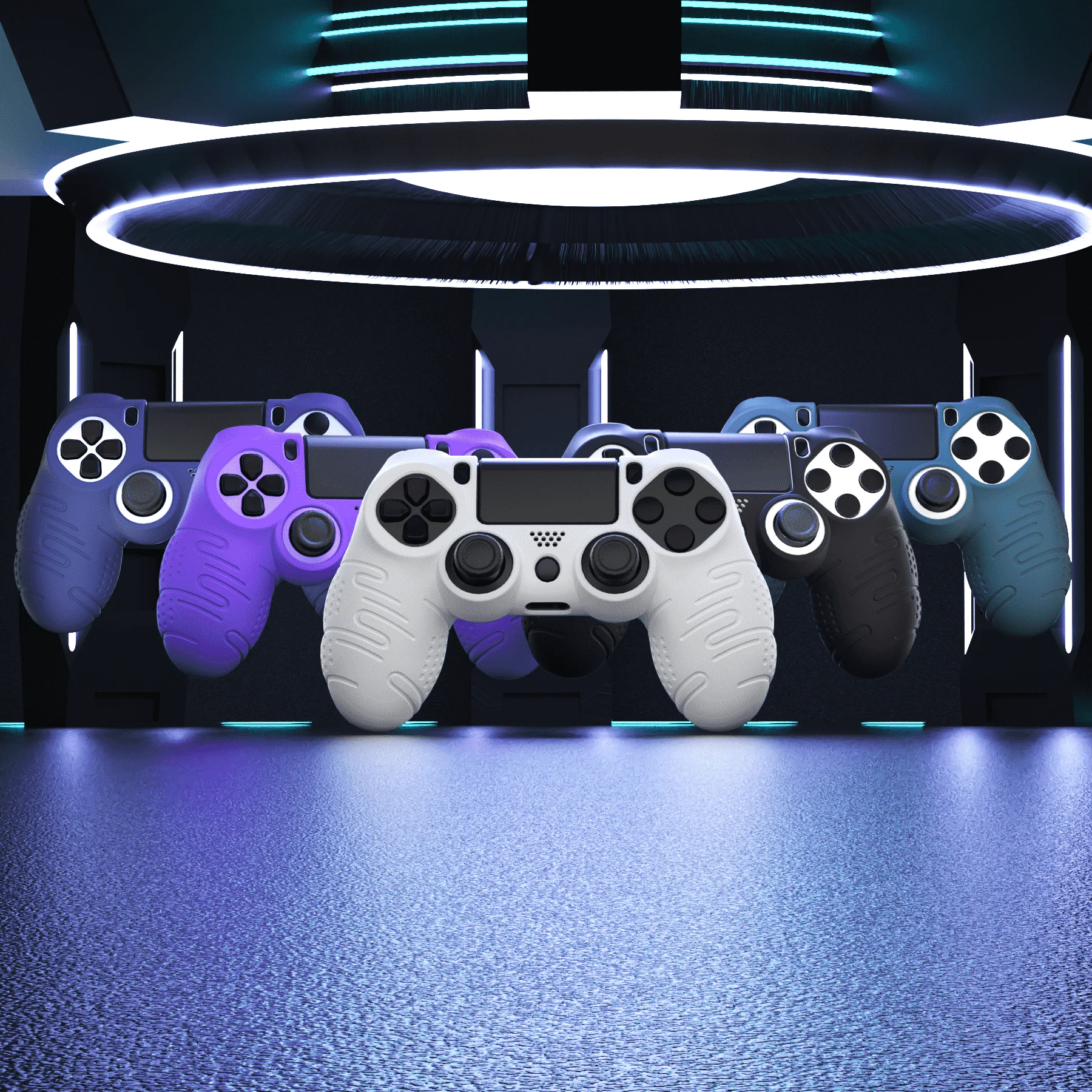 

PlayVital Line & Dot Black Silicone Cover Skin for ps4/ps4 Slim/ps4 Pro, Anti-Slip Soft Protector Case Cover W/Thumb Grip Caps