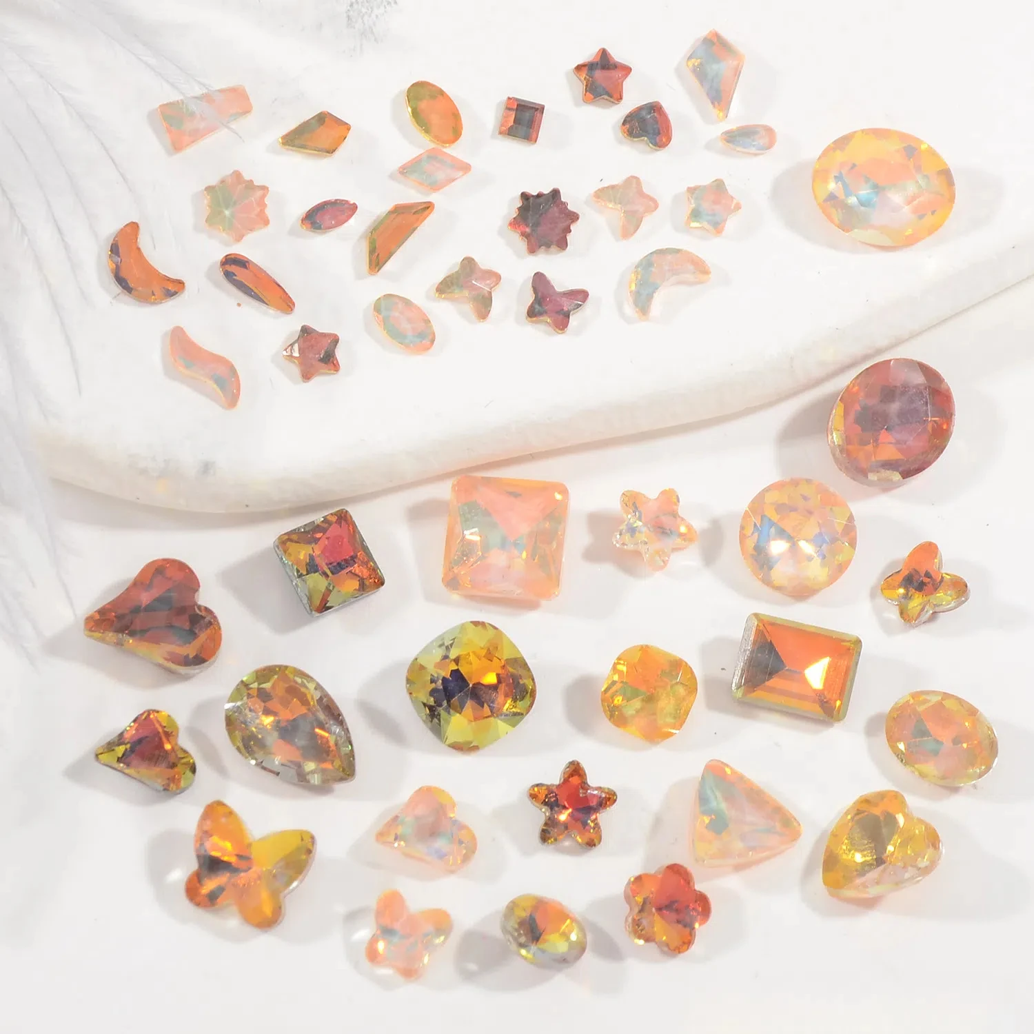 Sparkling Caramel toned bottom Crystal Icy sheer Asymmetrical Heart Chubby Square Irregular Nail Decor Trendy Flashy accessories