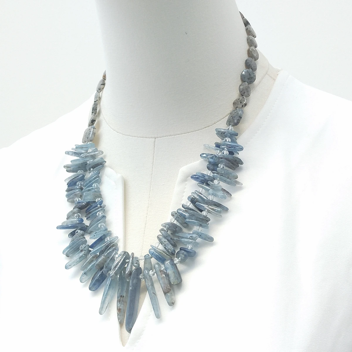 Lii Ji Blue Necklace Kyanite Agate Crystal Double Layer Necklace 55cm for Women