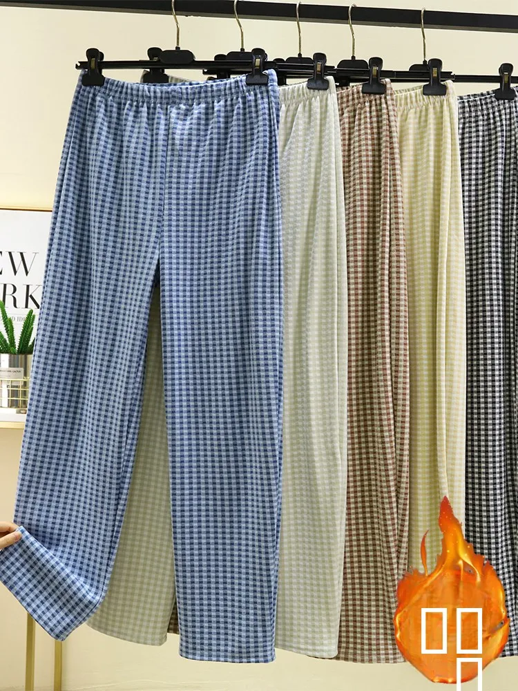 

Мужские твидовые брюки на флисовой подкладке, зимние теплые брюки для дома и отдыха, удобные повседневные брюки больших размеров