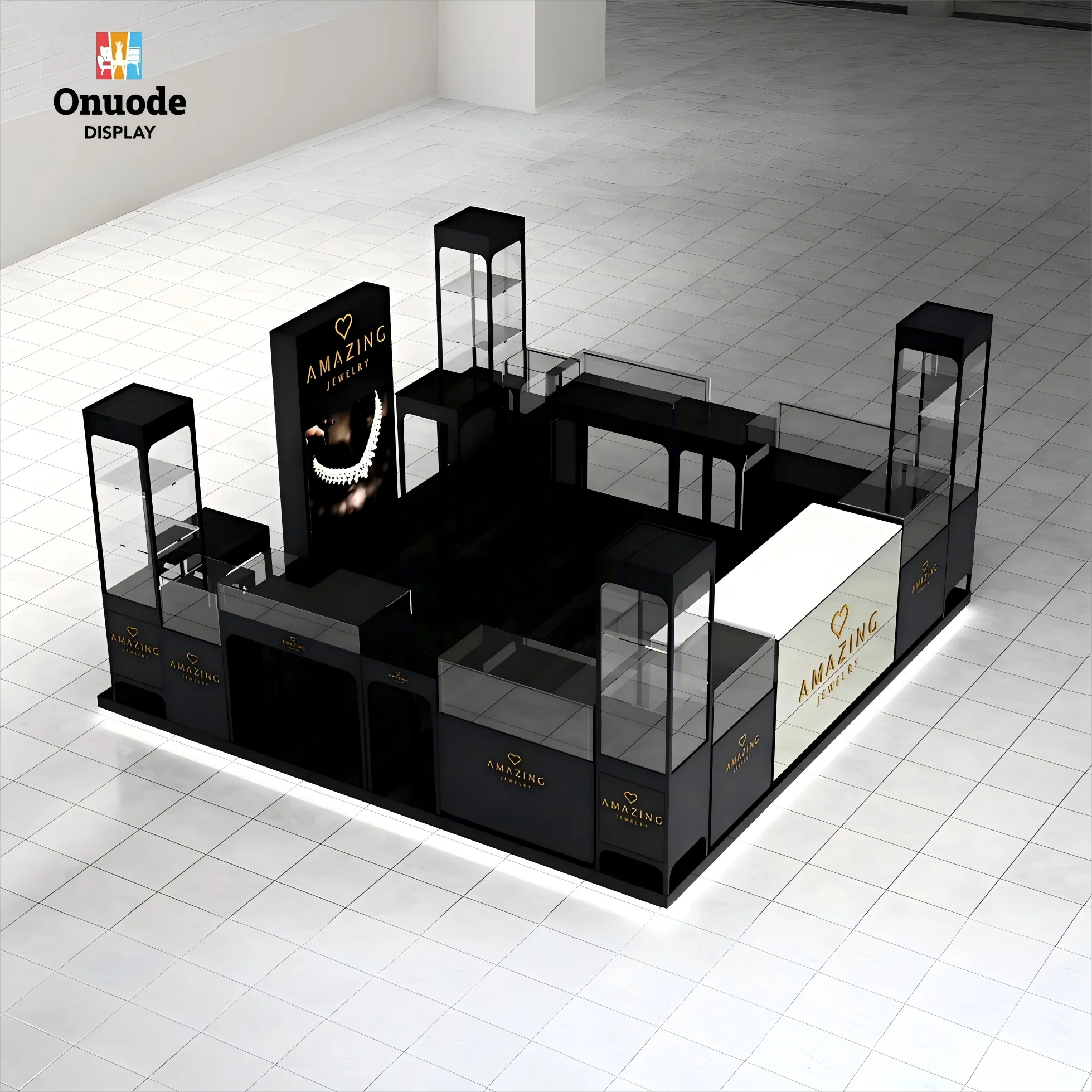 

Custom.High-End Customizable Jewelry Display Kiosks LED Glass Cabinets with Bespoke Options for Retail Spaces Jewelry Store Desi