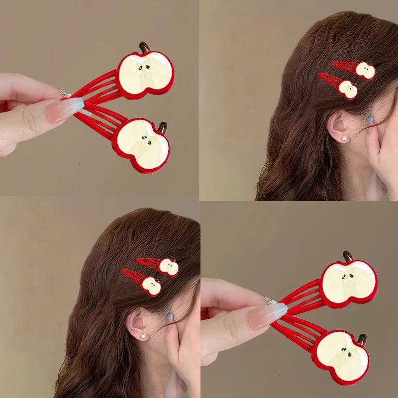 

2 pieces cute apple hairpin star duck bill clip sweet girl hairpin bangs side clip women's headgear hairpin hair accessories