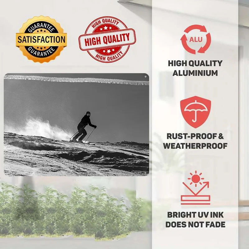 Skier on Snowy Slope 3D Printed Texture Poster Personalized Wall Art Retro Metal Tin Signs for Home Decor Accessories Wand Deko