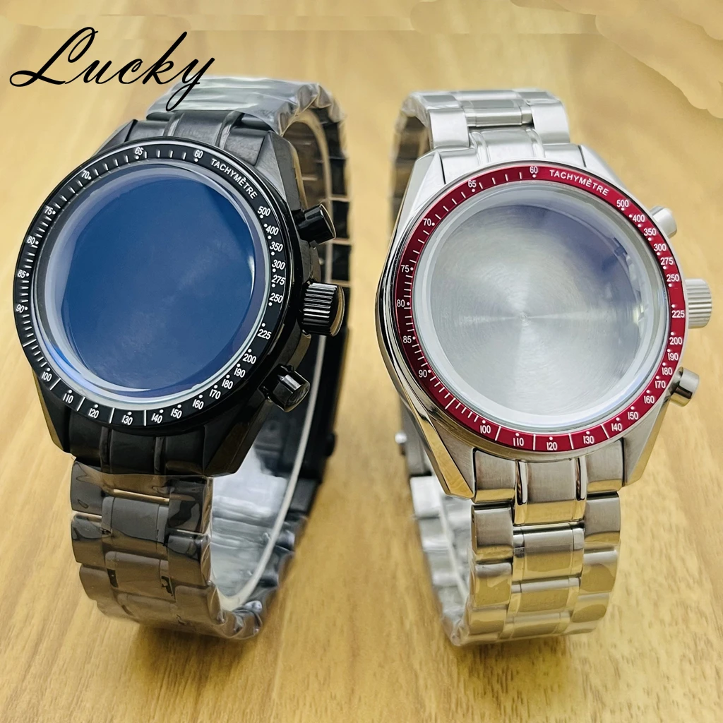 39.7mm Moonswatch Style Moon Back Cover Stainless Steel Case Stainless Steel Strap Fitting for VK63/VK64 Timing Quartz Movement
