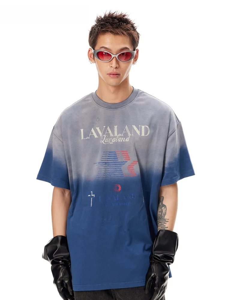 

Lavland Vintage Waed adient Print Split ort Sve T-irt Couple Sle Casual Fit Cotton Summer Top for Young Women