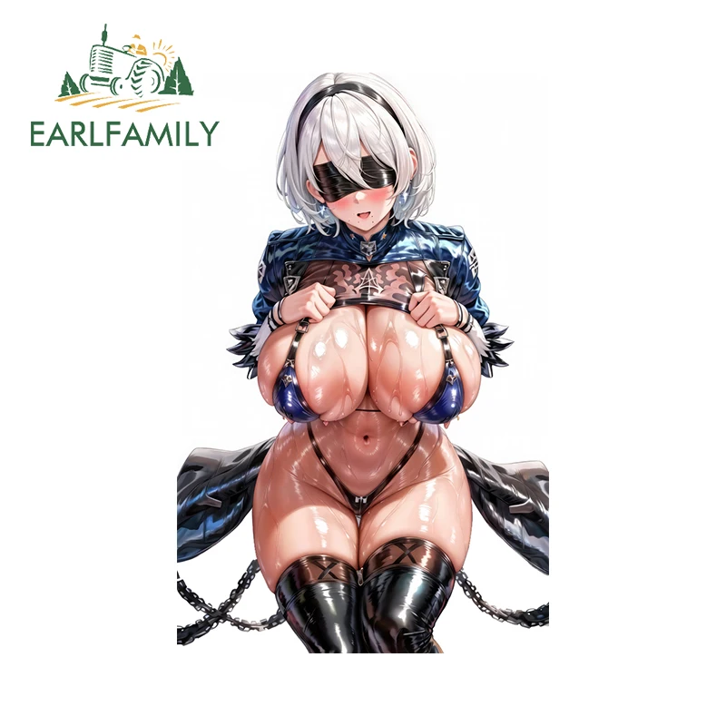 EARLFAMILY 13cm x 8.3cm Nier Hentai Car Sticker Huge Breasts Sexy NSFW Black Uniforms Decal Waifu Sunscreen Tattoo Graphics