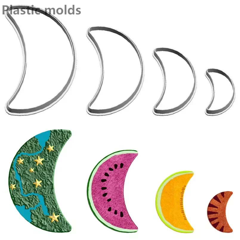 Four Specifications Cartoon Astronomy Graphics Crooked Moon,Plastic Mold,Cake Fondant Tools,Cookie Sushi and Fruits Cutters