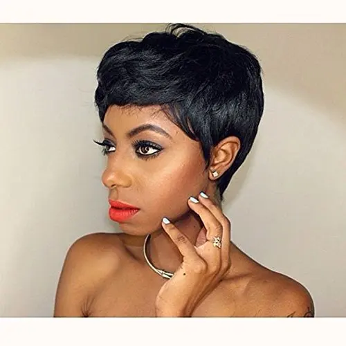 

Short Brazilian Synthetic Hair Wig for Black Women Pixie Cut Wigs with Bangs Fluffy Natural Daily Wig