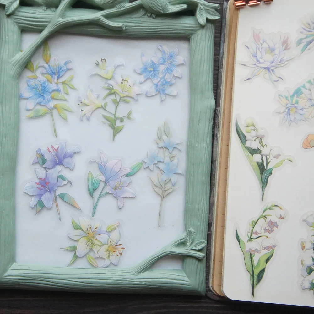 

38pcs Light Blue Purple Green Flower Lily of The Valley Style PVC Sticker Scrapbooking DIY Gift Packing Label Decoration Tag