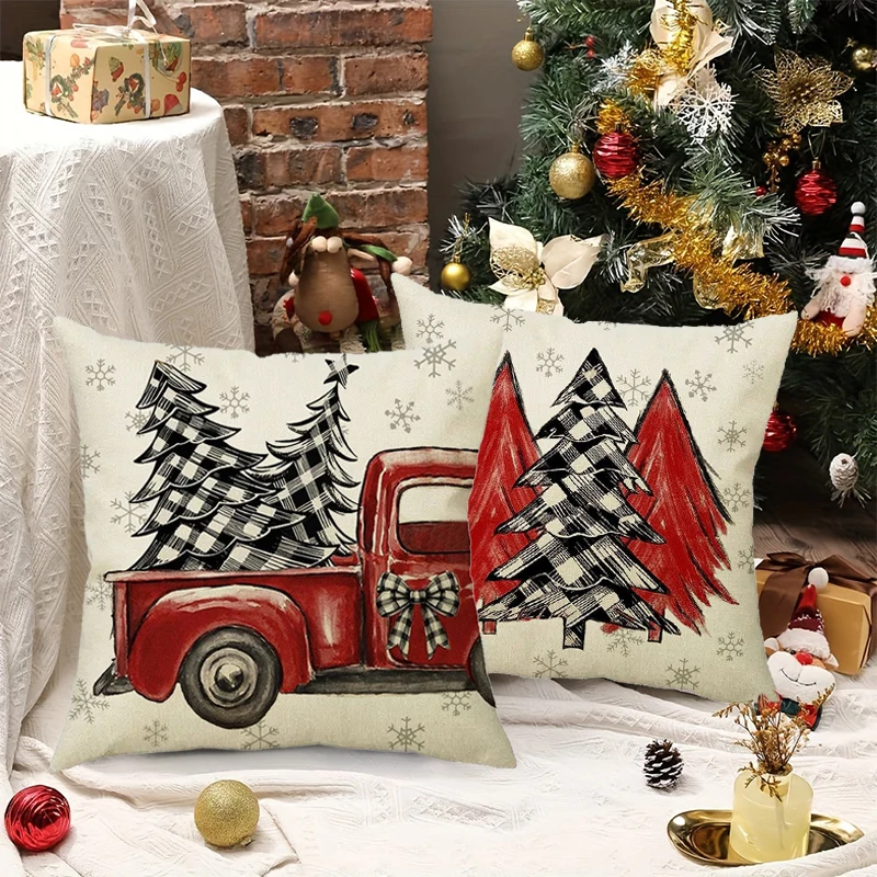 Christmas Snowman Pillow Case Linen Cloth Printing Xmas Tree Cushion Cover New Year Ornament Living Room Bedroom Sofa Decoration