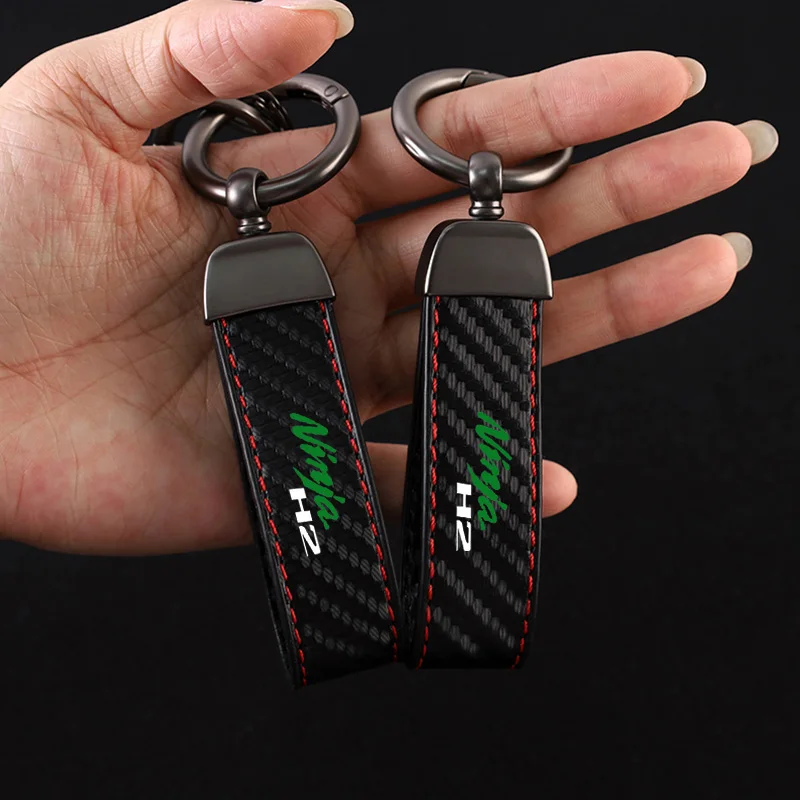 Leather Motorcycle keychain Horseshoe Buckle Jewelry for Kawasaki Kawasaki Ninja H2 Motorcycle Badge Keyring