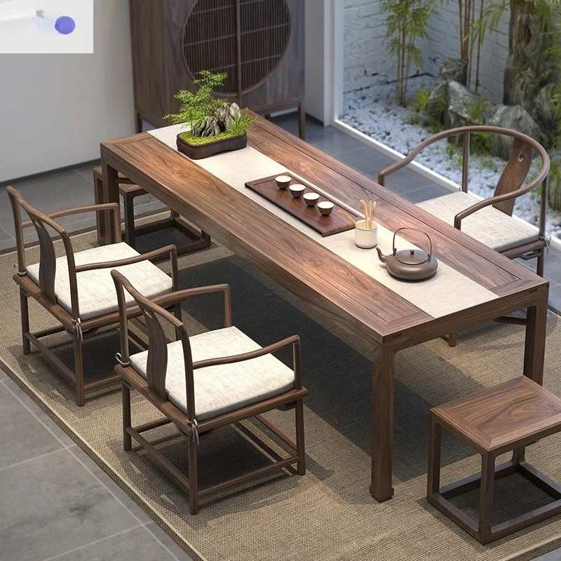 

New Chinese style old elm tea table Solid wood tea table Minimalist leisure chair Square stool Tea table and chair combination L