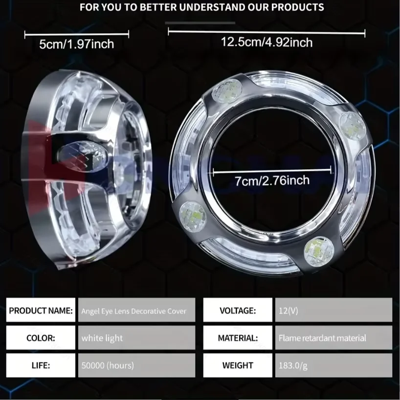 2pcs 3 Inch Led Modified Angel Eye Dual Light Lens Headlight For Pamela Round Decorative Cover Car Moto Accessories Retrofit DIY