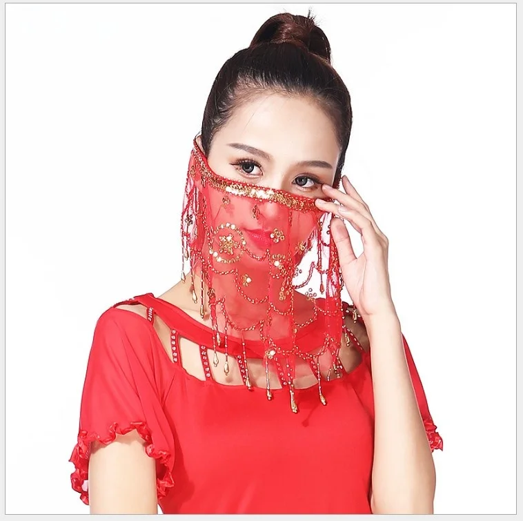 Belly dance Adult Children's Veil Plum Sequins Indian Dance Accessories Live Show Prop Mask Scarf