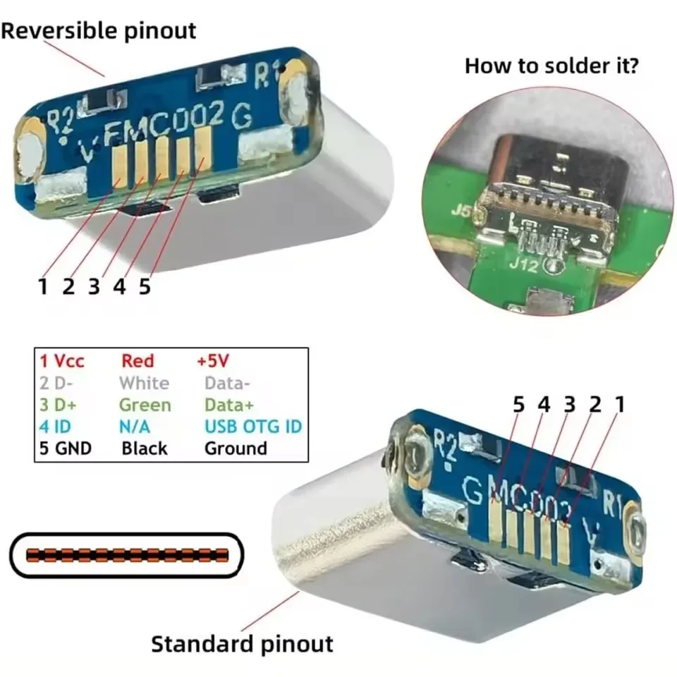 1-4PCS Charging Port for PCB Soldering DIY Repair Adapter USB Type C Connector USB-C Female Jack 5Pin SMD SMT Type-C Socket