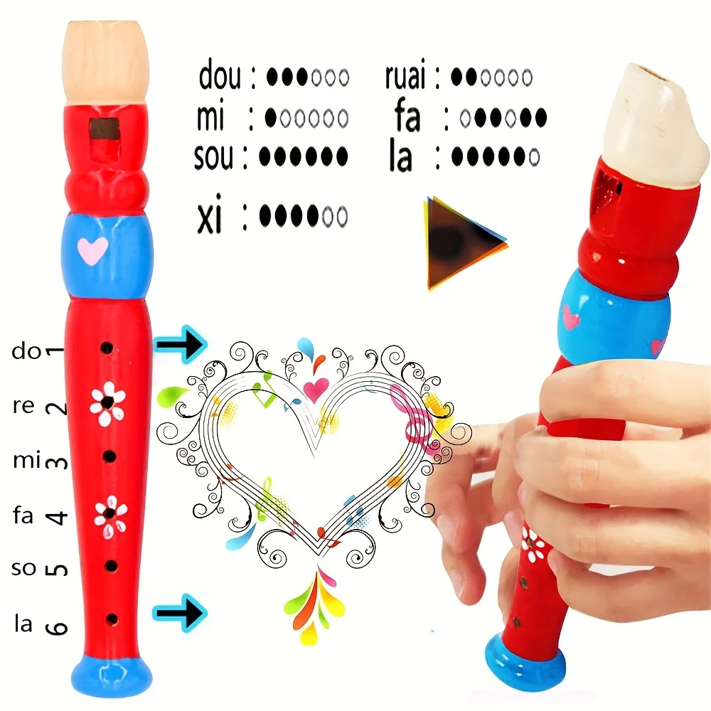1 Buah Seruling Kayu 6 Lubang Warna-warni Kartun Klarinet Piccolo Mainan Terompet Alat Musik Hadiah Ulang Tahun Dekorasi Pesta JXB