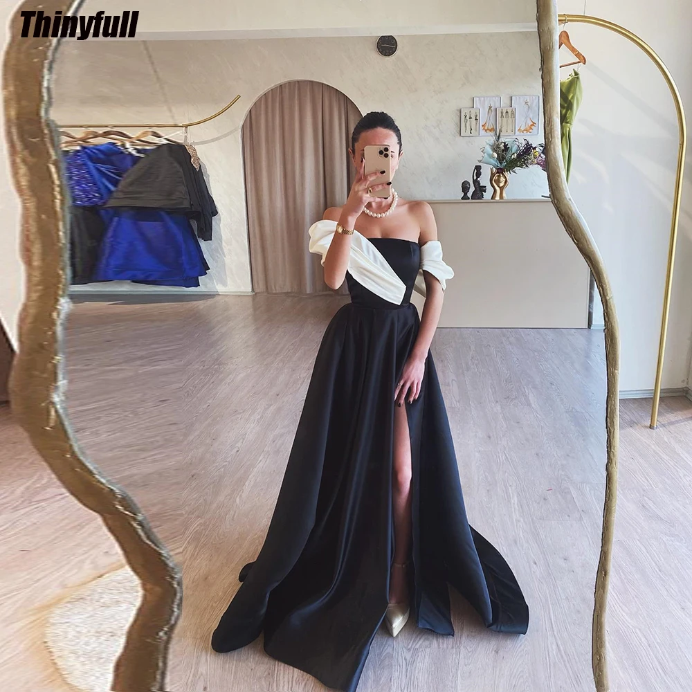 Thinyfull A-line Off Shoulder Evening Party Dresses Satin Prom Dresses Split Women Formal Occasion Gowns 2024 Customized