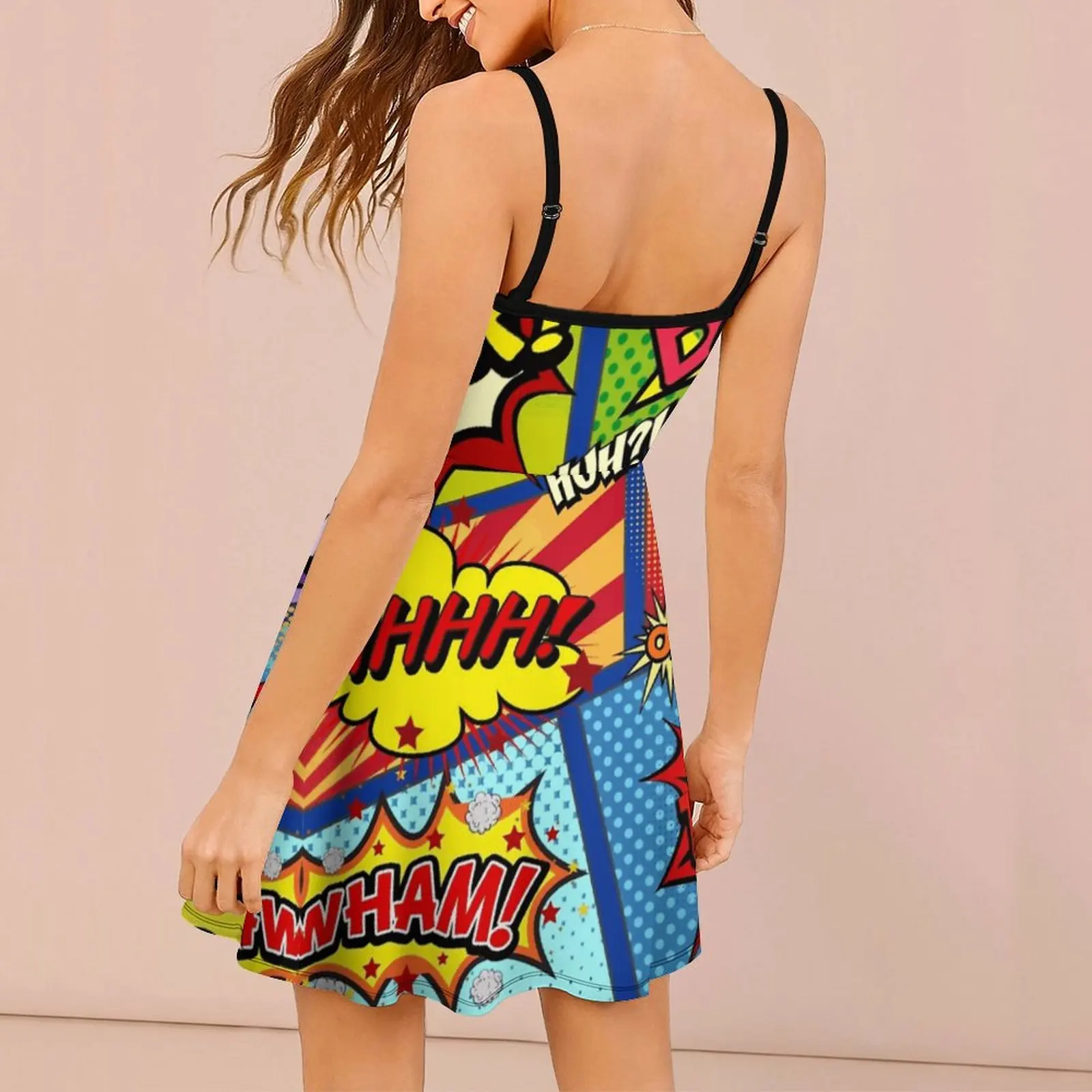 Exotic Panels Crazy Colorful Comic Book Panels (2) Women's Sling Dress Humor Graphic  Parties  Woman's Dress Strappy Dress Class