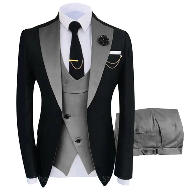 3 Piece New Suit Men\'s Fit Costume Homme Shawl Lapel Blazer Tuxedo Popular Party Wedding (Blazer+Vest+Pants)