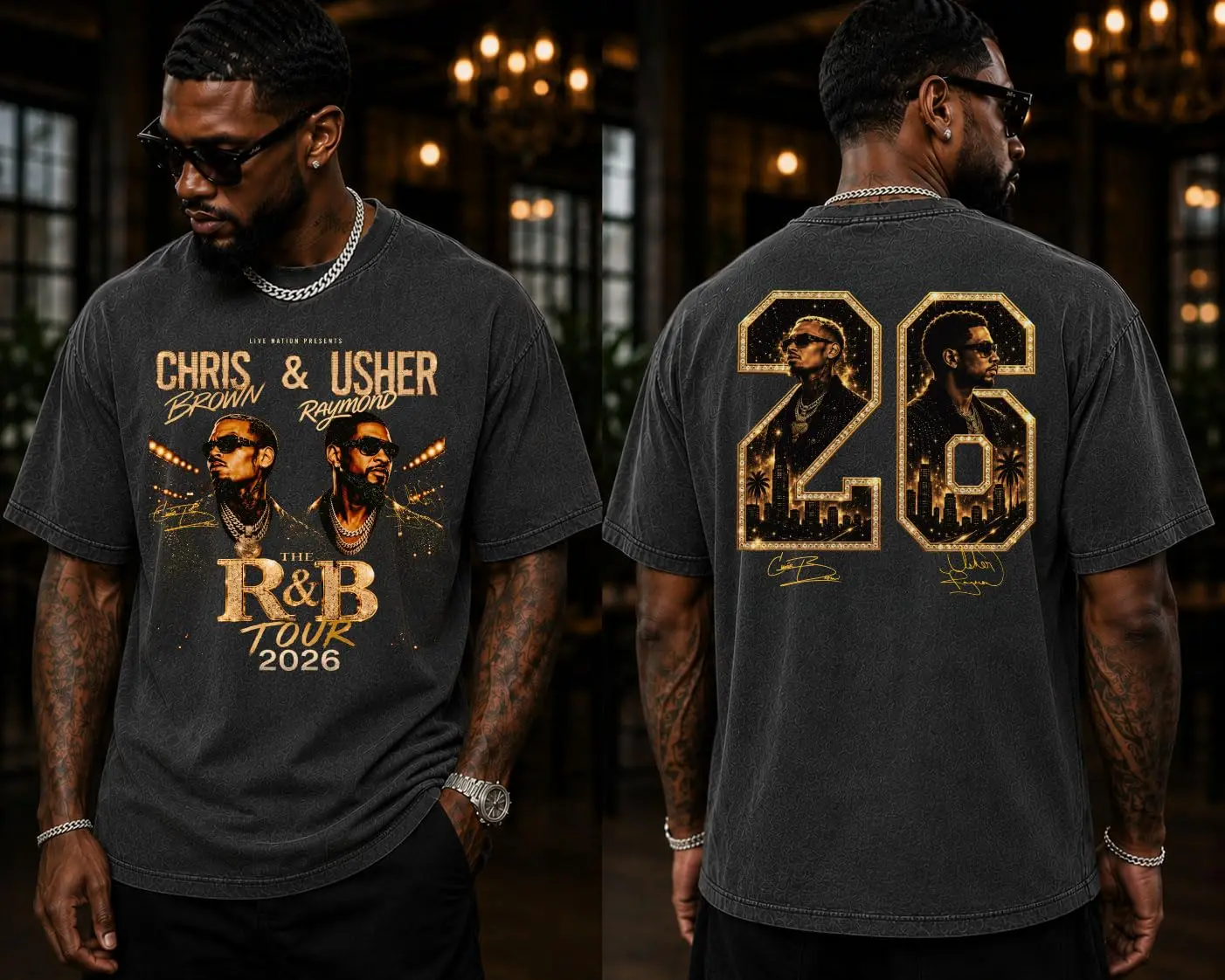 Chris Brown& Usher R&B Tour 2026 T-shirt Retro Concert Pattern T-shirt Hip-hop Music Fan Shirt Unisex Y2k Ins