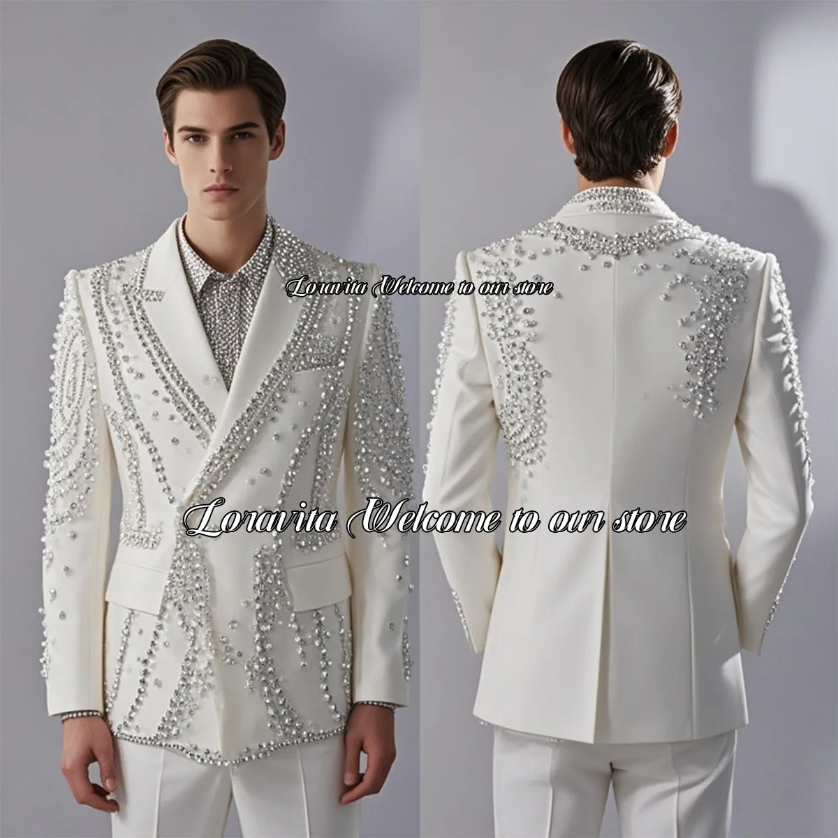 Formal Male Prom Blazers Luxurious Sparkling Diamond Decor Men Suits 2 Pieces Set Groom Wedding Tuxedos traje de hombre elegante