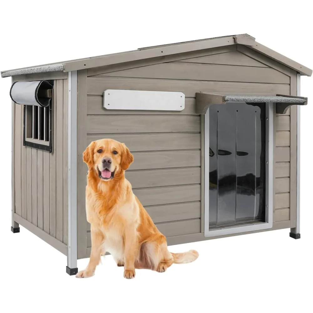 

40.2 L Large Dog House Outdoor & Indoor,Fir Wood Dog Kennel with Weatherproof Openable Asphalt Roof,Spacious Doghouse