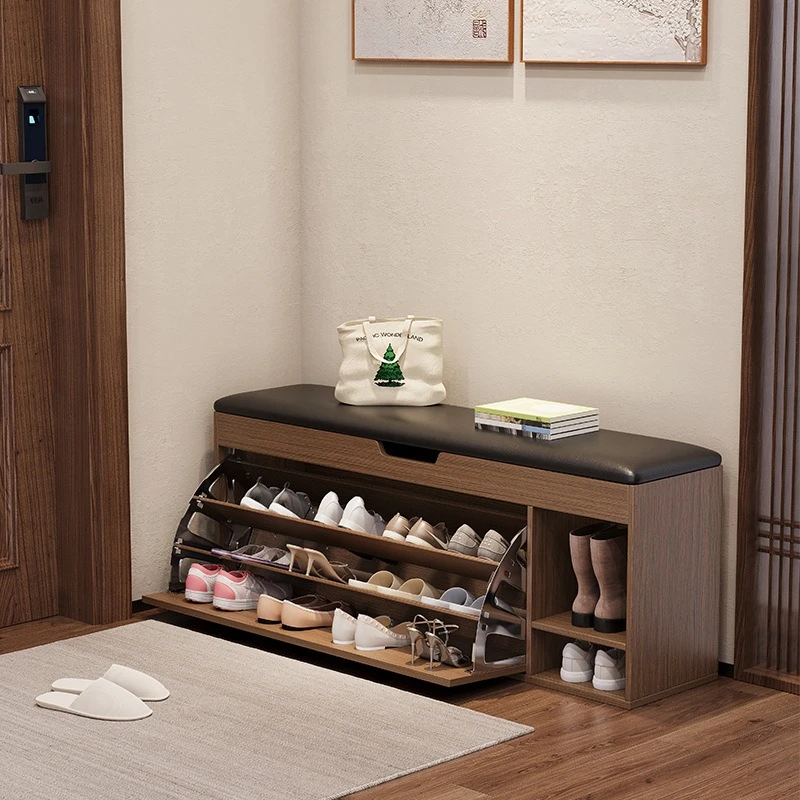

Home change stool Home entrance can be seated tipping bucket cabinet Soft bag Shoe stool rack integrated