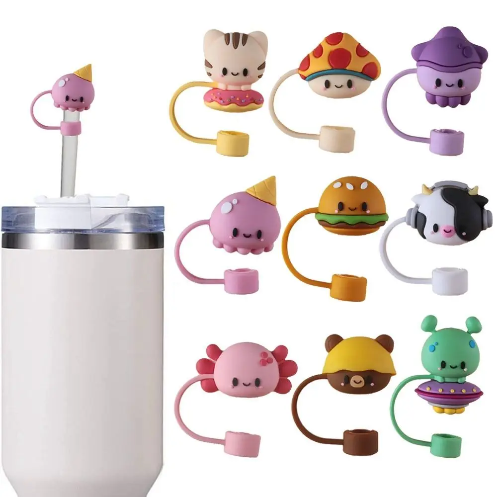 1PC Silicone Sealing Straw Plug Reusable Drinking Dust Cap Cartoon Plugs Tips Cover Suit Kitchen Cup DIY Accessories