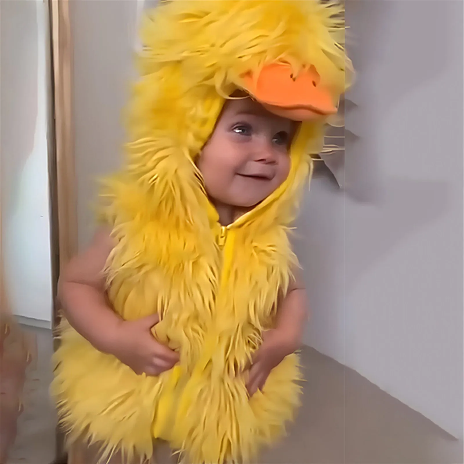 Baby Boys Girls Duckling Costume Sleeveless Snap Up Plush Zipper Hoodie Romper Newborn Duckling Costume Infant Clothes