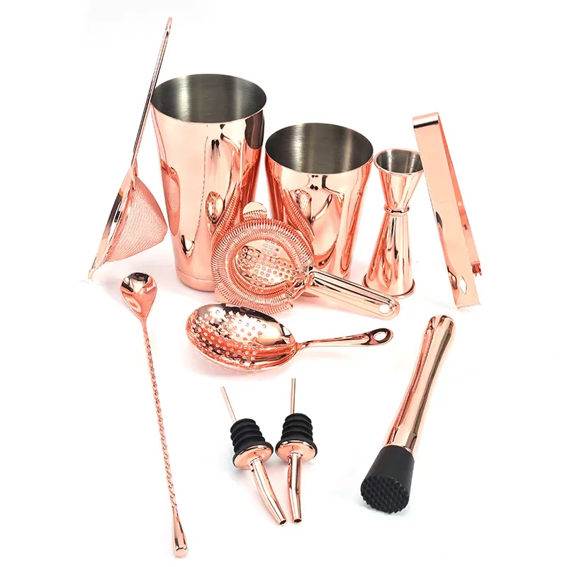 

Cocktail Shaker Bar Set: 2 Weighted Boston Shakers,Cocktail Strainer, Jigger,Muddler and Spoon, Ice Tong and 6 Bottle Pourer