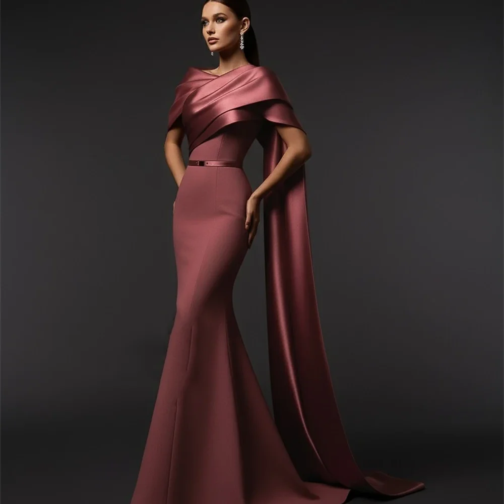 

Simple Evening Dresses V-Neck Elegant Mermaid Evening Gowns Sash Floor Length Formal Occasion Prom Dresses Customized 2025