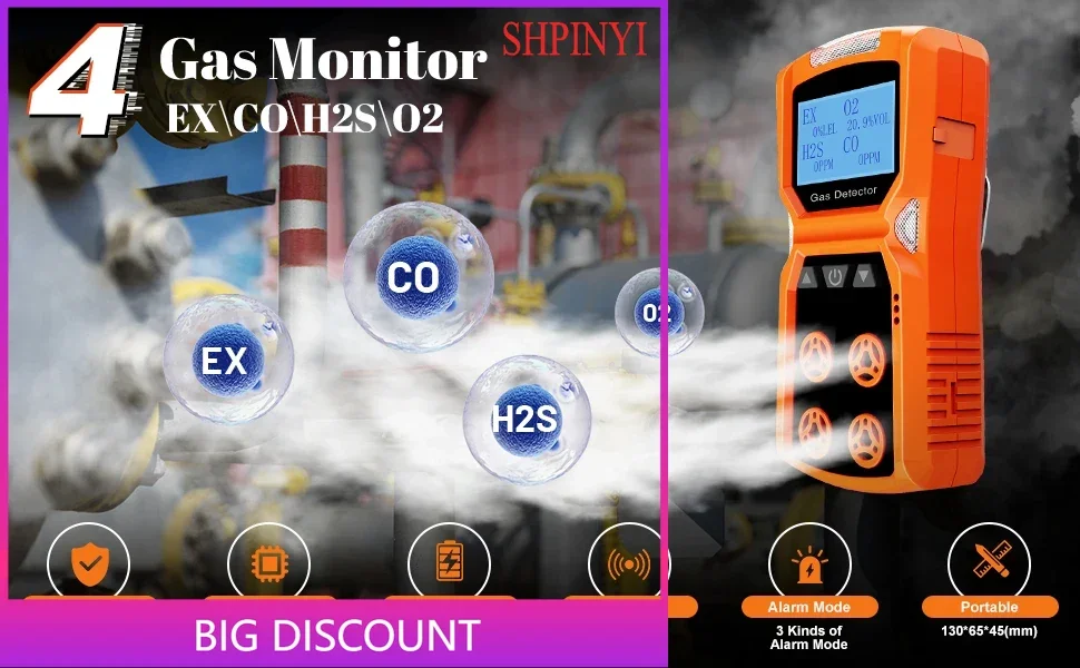 Aikesi 4 in 1 Gas Analyzers Multi Gas Detector LEL Combustible H2S O2 CO Portable Gas Leakage Detector LPG Industry