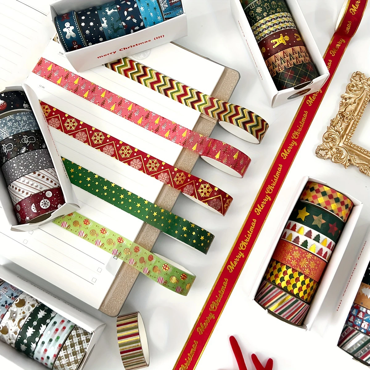 6 rolos, fita washi da série de Natal, adequada para caixas de presente DIY e decorações de Natal, suprimentos de férias da moda