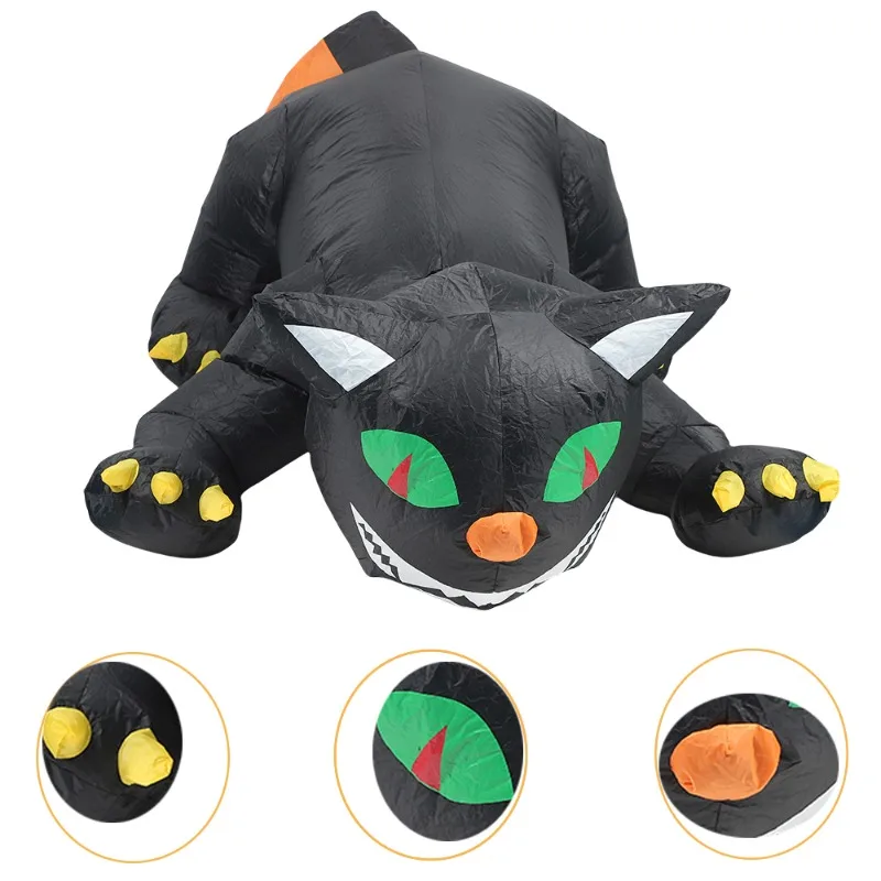 Jouets gonflables d'halloween de 6 pieds, modèle de chat secouant la tête, yeux verts intégrés, lumière rouge LED, décoration de jardin gonflable pour fête en plein air