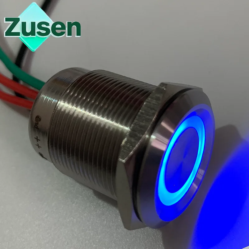 Interruttore tattile Zusen da 22 mm con cablaggio 6-24 V Anello luminoso a LED momentaneo/a scatto IP67 impermeabile