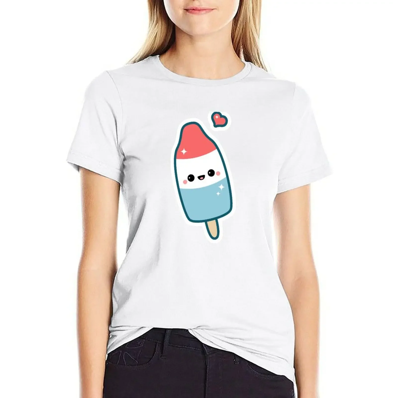 Kawaii Popsicle Print T-shirt Casual Simple Street Wear Everyday Harajuku Summer Short-sleeved Women's Crew-neck Clothing