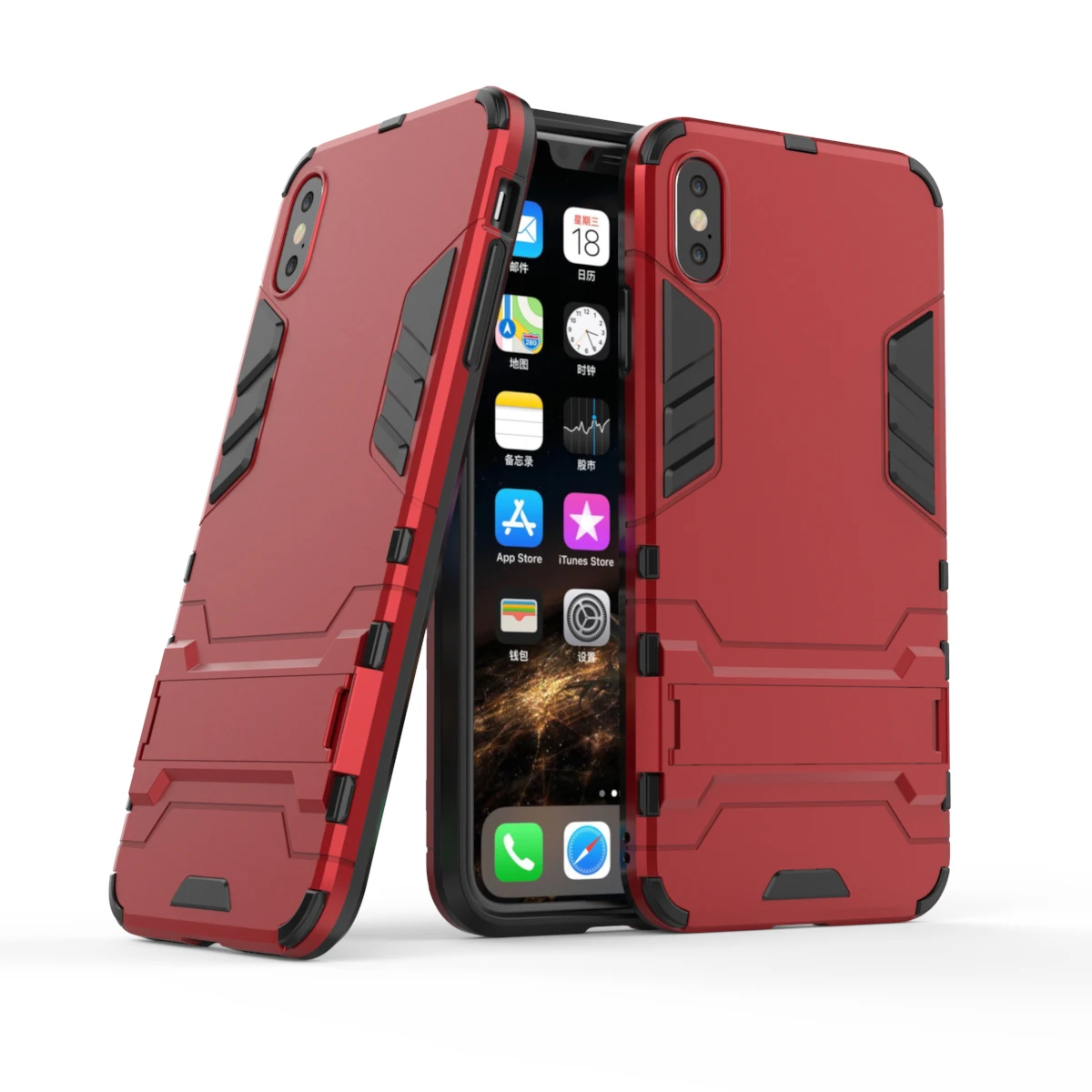 

Plastic + TPU Combo Case with Kickstand for iPhone XS Max 6.5 inch - Red