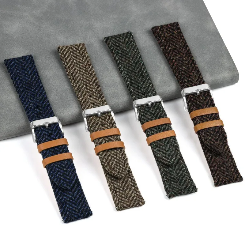 Кожаный нейлоновый ремешок для часов 18 мм, 20 мм, 22 мм, винтажный плетеный браслет