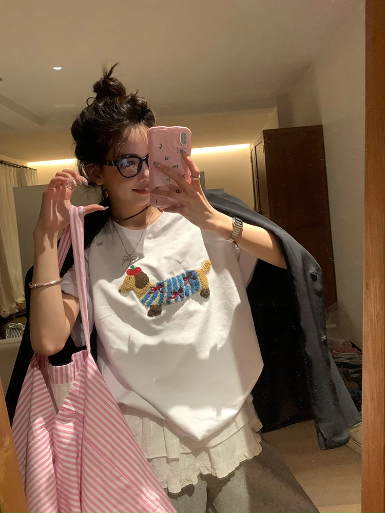 

Original Design Summer New Sle American T-irt Women's ort Sve Cotton Polyester Blend round Ne Regular Length