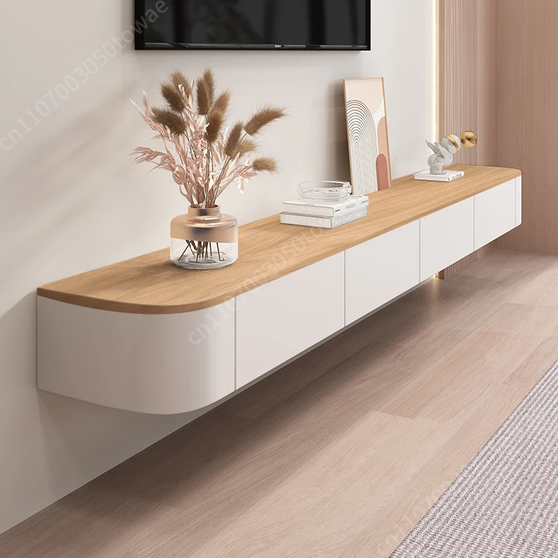 Floating Wall Mounted TV Stand, Modern Curved Round Corner Media Console Cabinet for Living Room