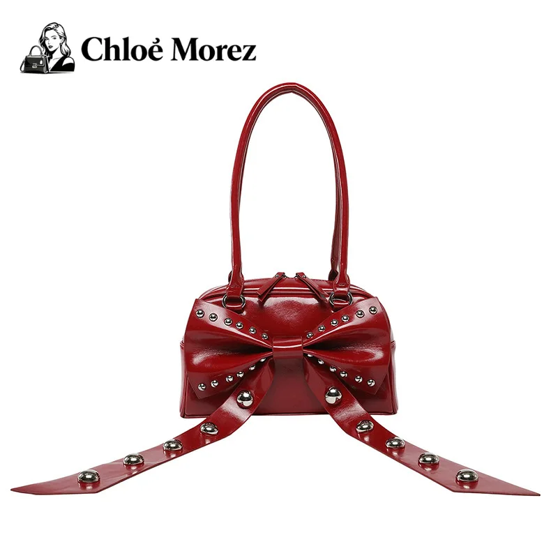 

Rivet Personalized Motorcycle Underarm Bag Sweet Cool Spicy Girl Cute Bow Shoulder Bag Purses and Handbags