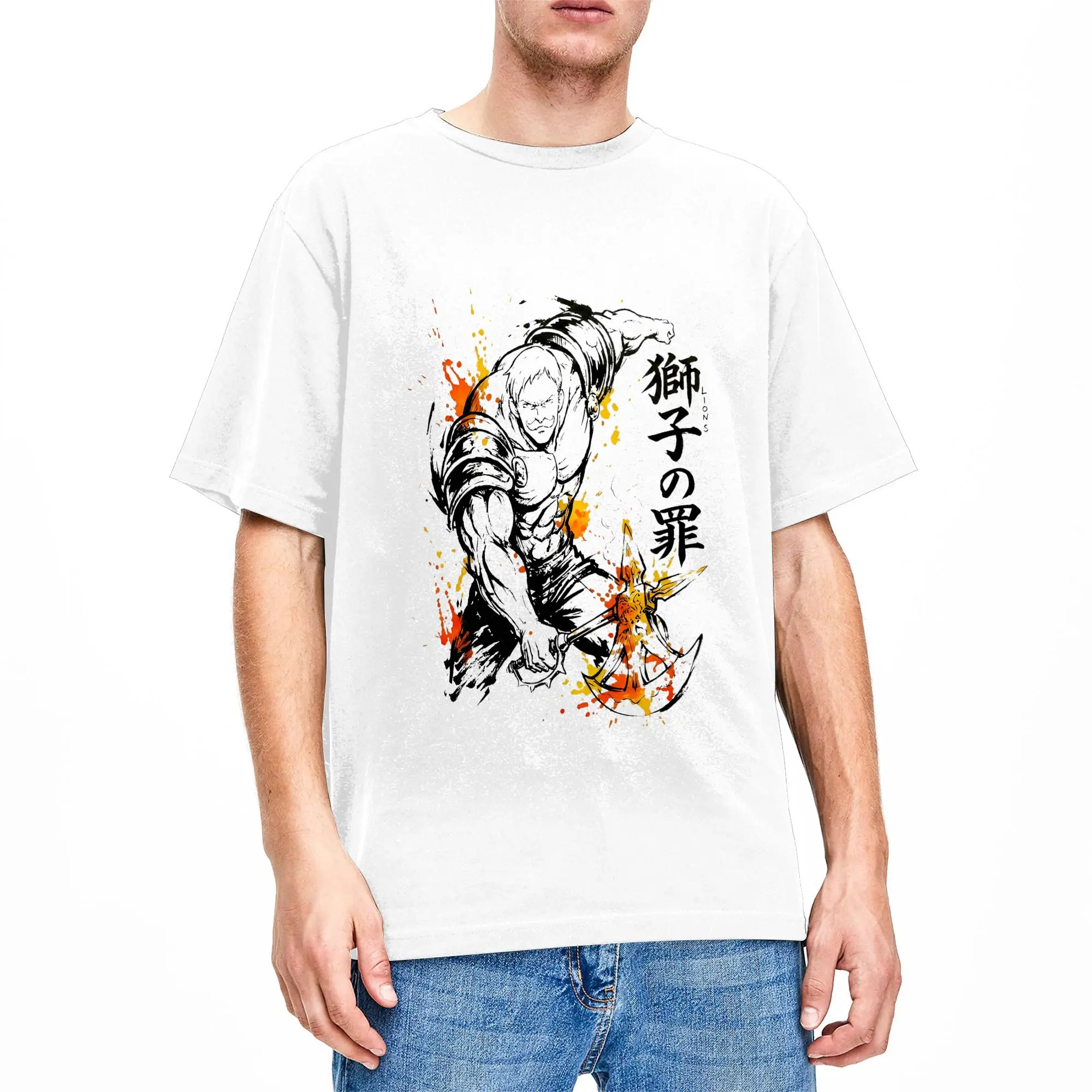 Vintage T Shirt Beach Anime Escanor Stronger Man Trendy Cool T-Shirts  Cotton Tshirt Y2K Basic Printed Short Sleeve Tops