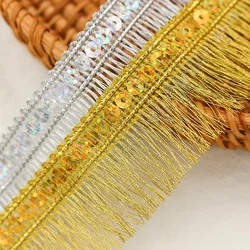 2meters Gold and Silver Sequin Tassel Lace Ribbons Trims Dance Dress Clothes Accessories Skirt  Decoration 3.5cm Width